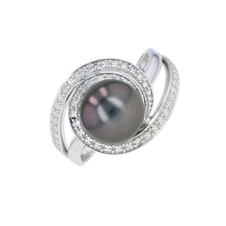 Bague perle de Tahiti et diamants 0.01 carat or blanc 4.11g Comme neuf -  reconditionné disponible sur Gemme Les Bijoux